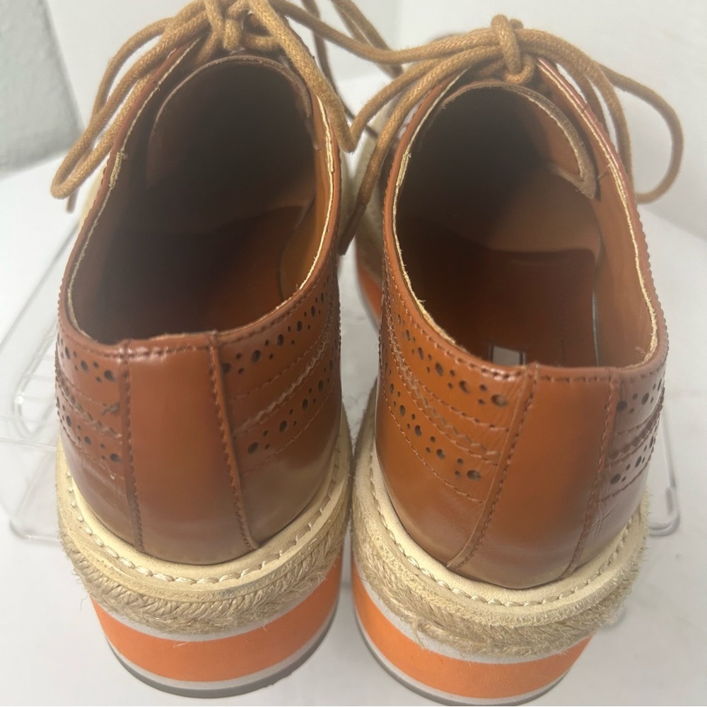 NEW PRADA Brogue Leather Creeper Espadrille Derby Oxford Platform Shoes 6.5 US - Picture 7 of 9